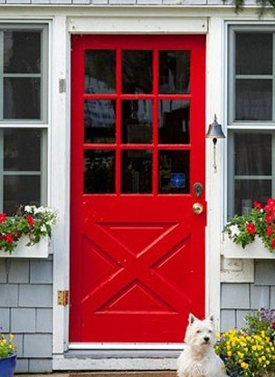 Home from hospital care. Red front door.